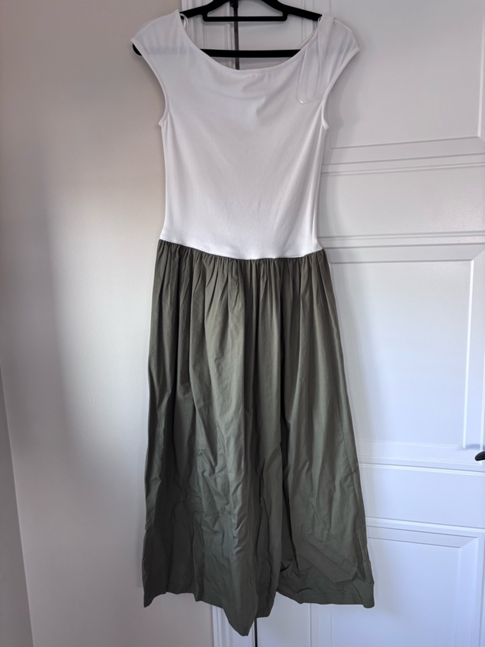 Zara White & Olive Two-Tone Maxi Dress